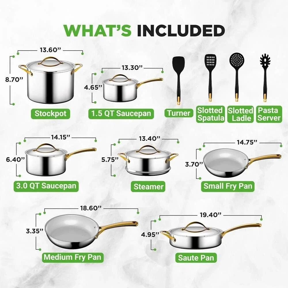 16 Pcs. Kitchenware Pots & Pans Set-Clad Kitchen Cookware, Non-stic